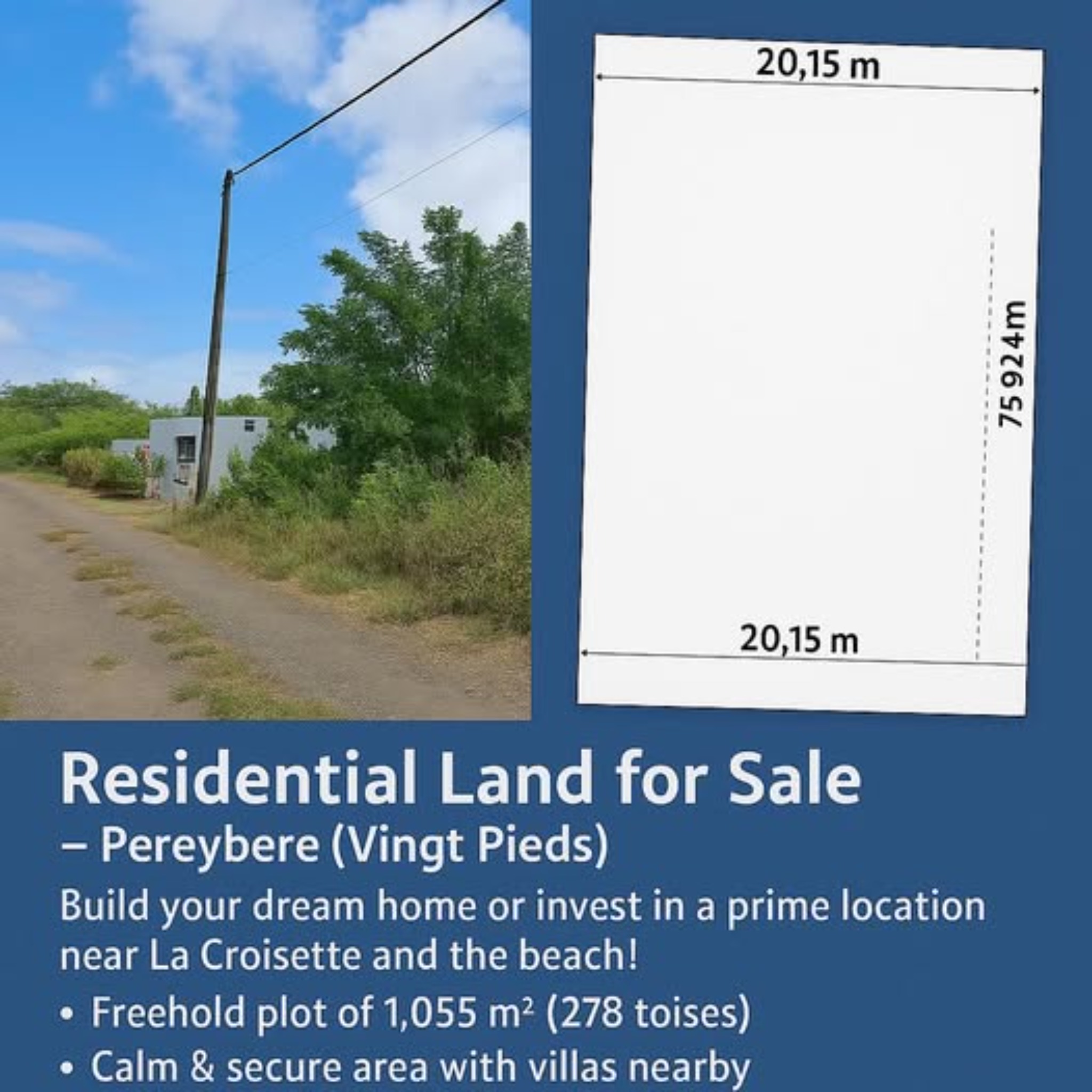 Residential land of 1055.2175 m² for sale in Péreybère, north, Mauritius – LexpressProperty.com | 766975 | Ref01