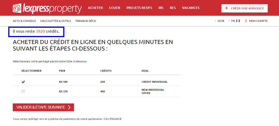 2. Voir les crédits restants