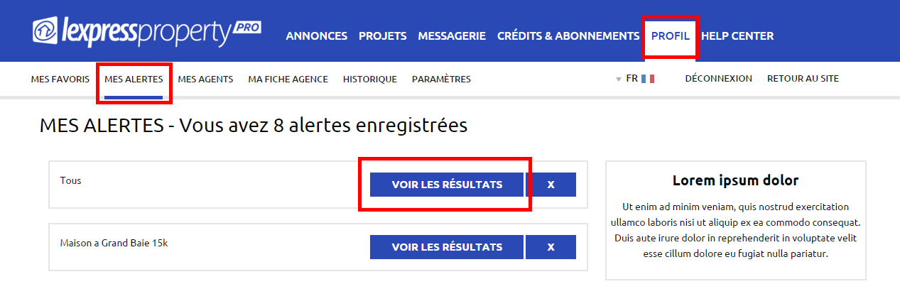 2. Accéder à mes alertes email