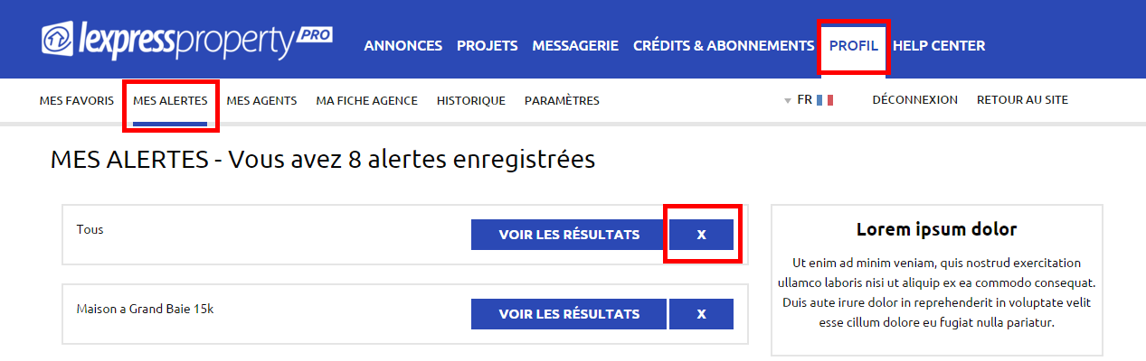 3. Créer / Supprimer une alerte email