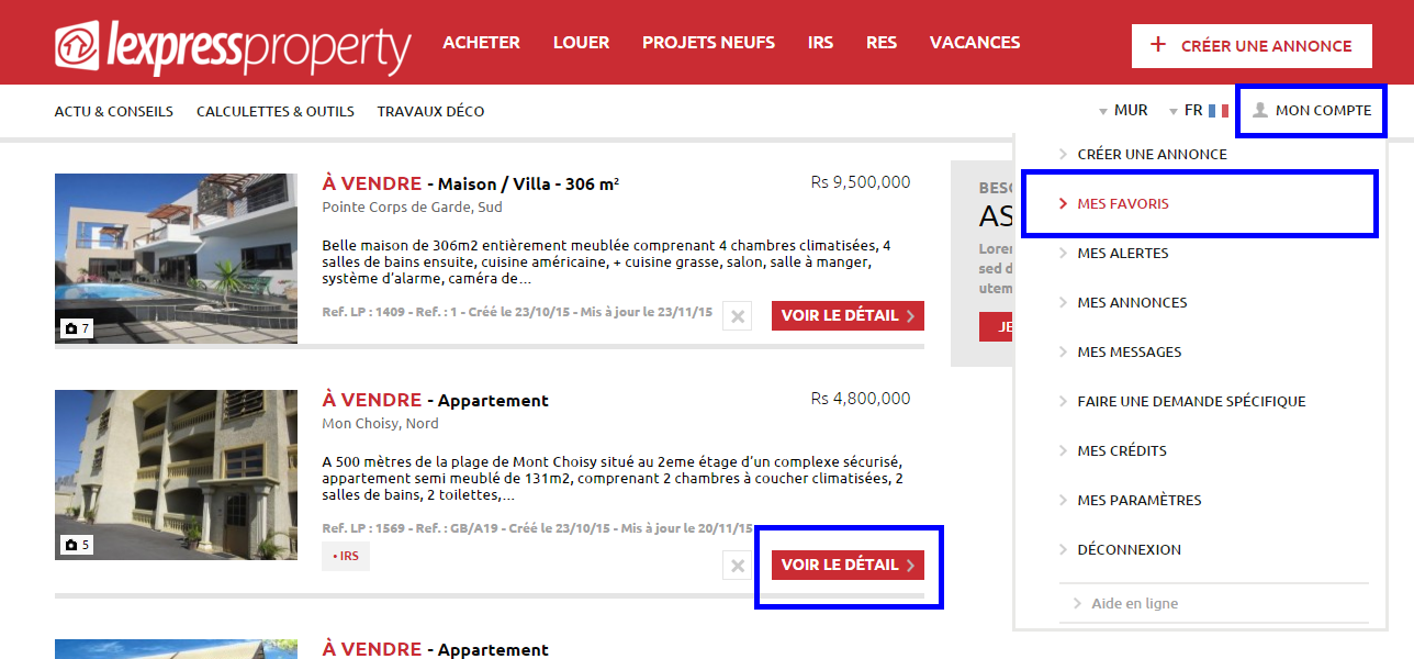 2. Consulter les annonces en 'Favoris'