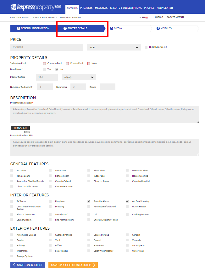 3. Advert details