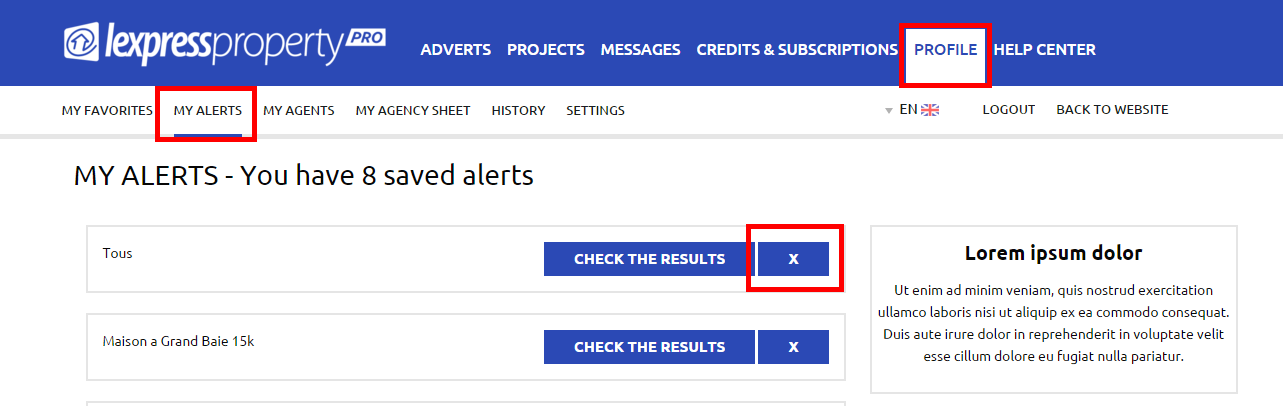 3. Create / Delete an Email Alert