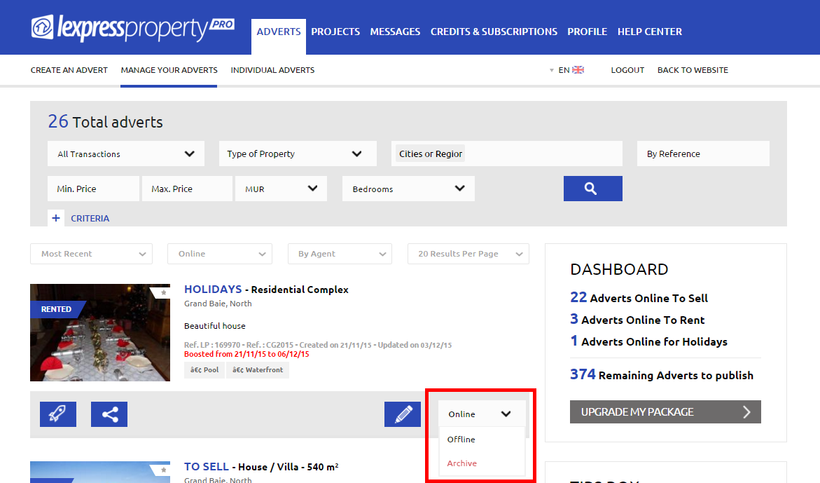 7. Your property has been let or sold - Archive your advert