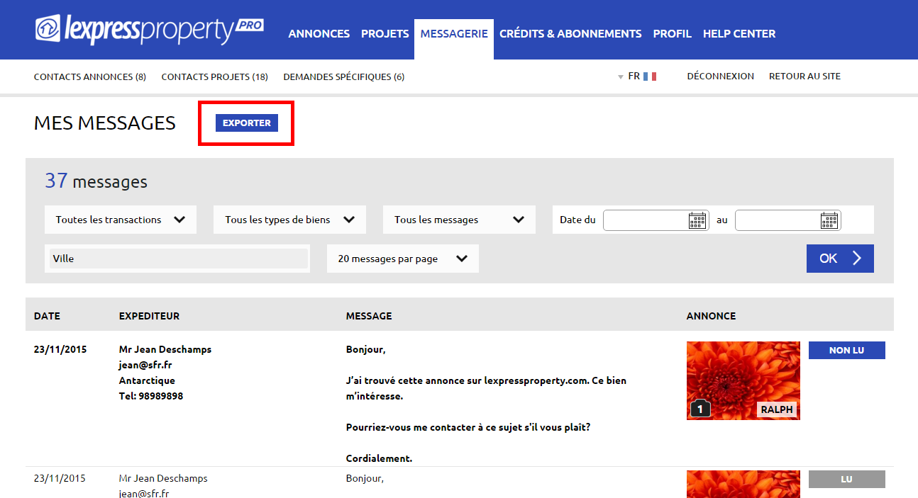 5. Comment exporter les messages ?